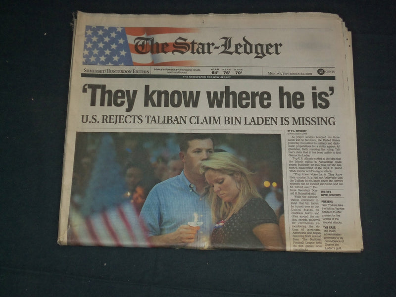 2001 SEPTEMBER 24 THE STAR-LEDGER NEWSPAPER - THEY KNOW WHERE HE IS - NP 3481
