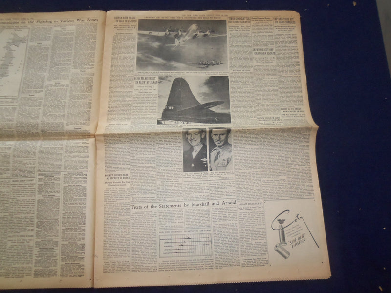 1944 JUNE 16 NEW YORK TIMES - SUPERFORTRESSES BOMB JAPAN PROPER - NP 6569