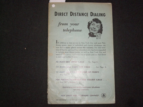 1950'S DIRECT DISTANCE DIALING FROM YOUR NJ BELL TELEPHONE SOFTCOVER BOOK-J 9859