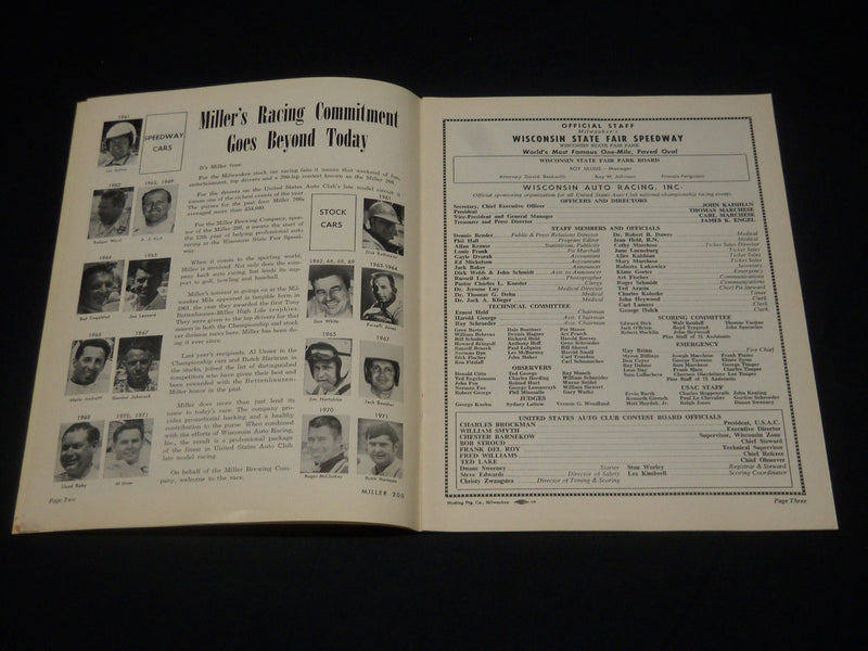1972 MILLER HIGH LIFE 200 RACE PROGRAM - LATE MODEL STOCK CAR- WISCONSIN- J 5639