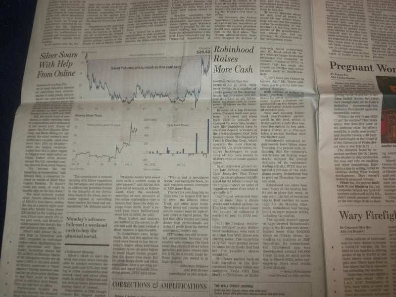 2021 FEBRUARY 2 THE WALL STREET JOURNAL - ROBINHOOD RAISES $3.4 BILLION IN DAYS