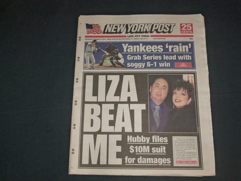 2003 OCTOBER 22 NEW YORK POST NEWSPAPER - YANKEES LEAD ALCS 2-1 - NP 4154