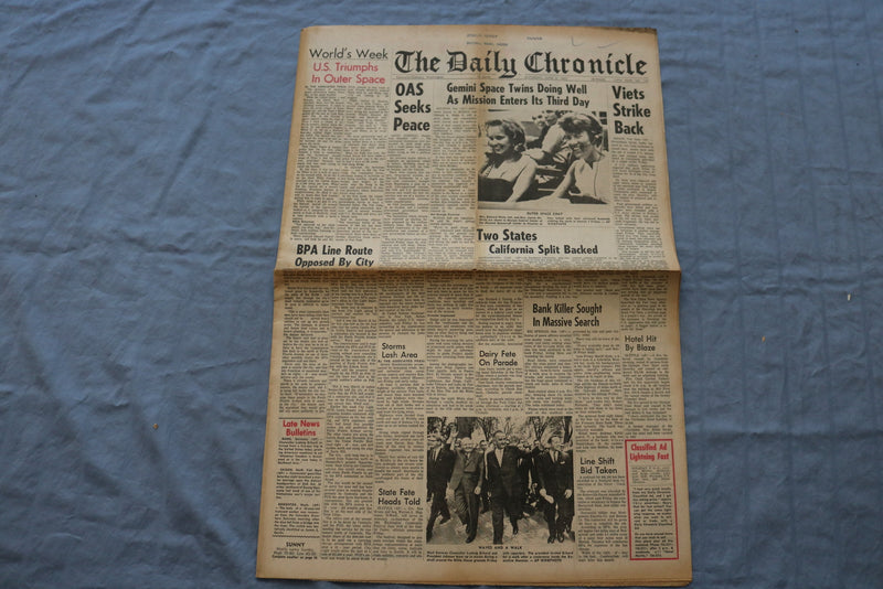 1965 JUNE 5 THE DAILY CHRONICLE NEWSPAPER - GEMINI TWINS DOING WELL - NP 8516