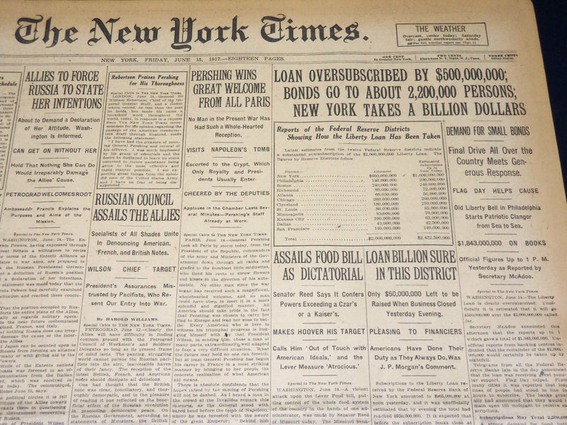 1917 JUNE 15 NEW YORK TIMES - PERSHING WINS GREAT WELCOME FROM PARIS - NT 7796