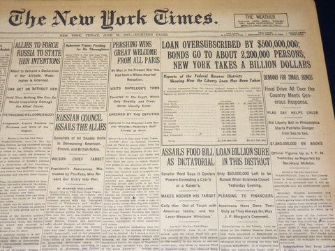1917 JUNE 15 NEW YORK TIMES - PERSHING WINS GREAT WELCOME FROM PARIS - NT 7796
