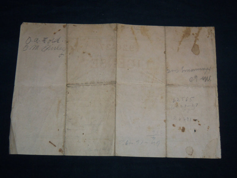 1926-1927 PLANT CITY FLORIDA BUSINESS LICENSE NO. 575 - J 8675