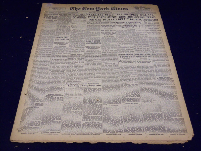 1939 APRIL 8 NEW YORK TIMES - ALBANIANS RESIST ITALIANS - NT 3074