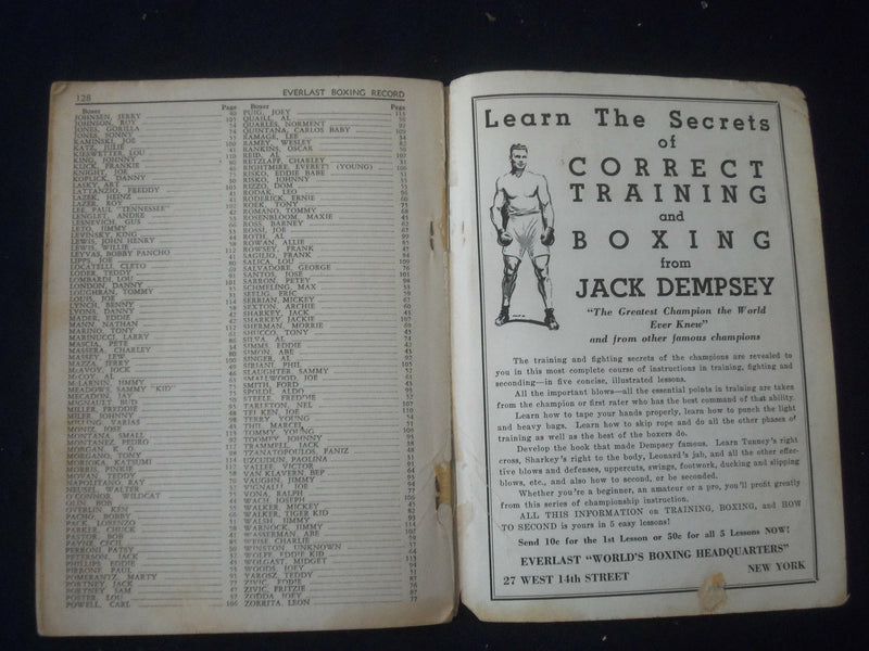 1936 EVERLAST BOXING RECORD BOOK - J 6495