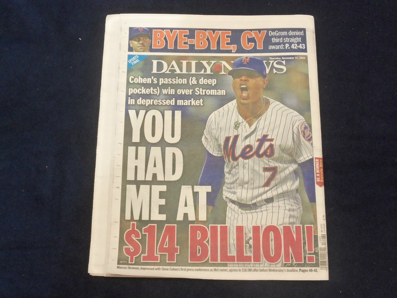 2020 NOVEMBER 12 NEW YORK DAILY NEWS NEWSPAPER - NY STATE TO SHUT BARS AT 10 PM