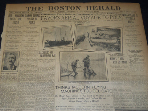 1906 NOVEMBER 26 THE BOSTON HERALD - PEARY FAVORS AERIAL VOYAGE TO POLE - BH 125