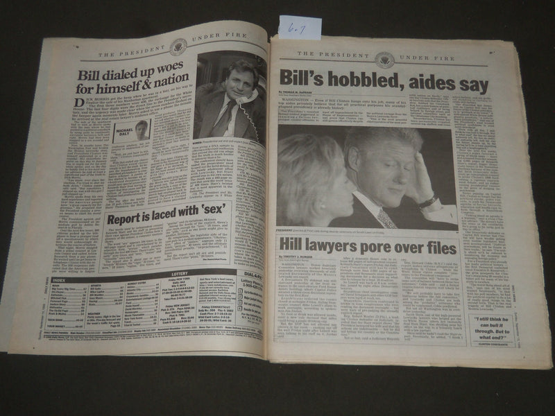 1998 SEPT 13 NEW YORK DAILY NEWS BILL FIGHTS BACK - BLASTS STARR REPORT- NP 2604