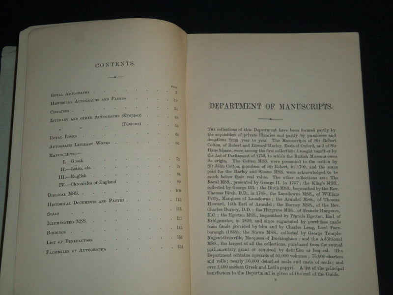1906 BRITISH MUSEUM GUIDE TO THE MANUSCRIPTS BOOK - GRENVILLE LIBRARY - J 4318