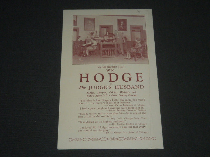 1927 WILLIAM HODGE IN THE JUDGE'S HUSBAND PROGRAM - PLYMOUTH THEATRE - J 2392