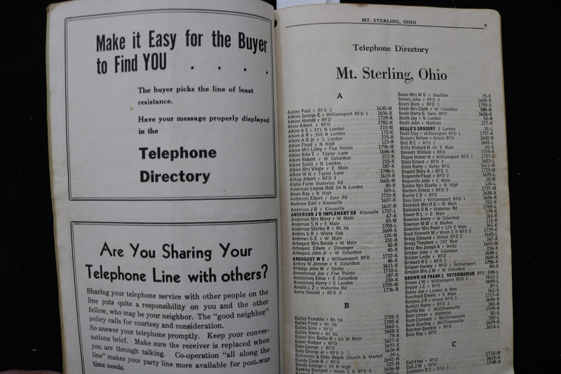 1950 SEPTEMBER MT. STERLING TELEPHONE DIRECTORY - STERLING, OHIO - K 3557