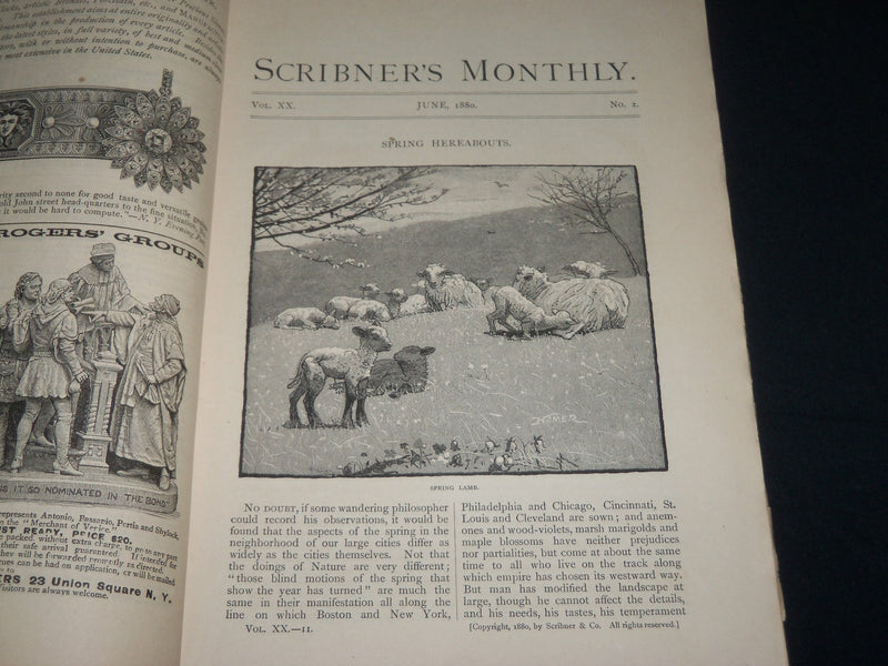 1880 JUNE SCRIBNER'S MONTHLY MAGAZINE - SPRING LAMB WINSLOW HOMER - J 3642