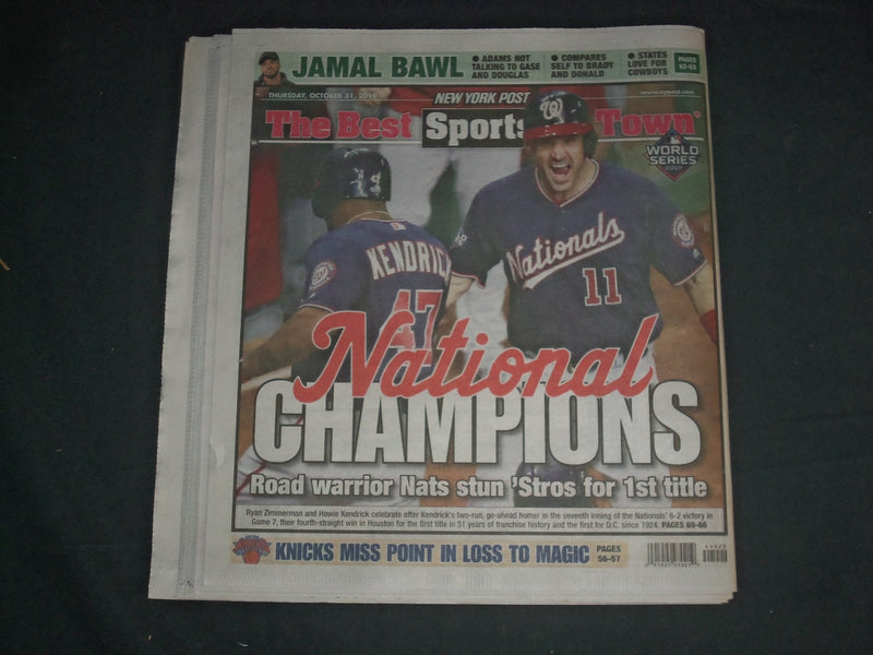 2019 OCTOBER 31 NEW YORK POST NEWSPAPER - WASHINGTON NATIONALS WIN WORLD SERIES