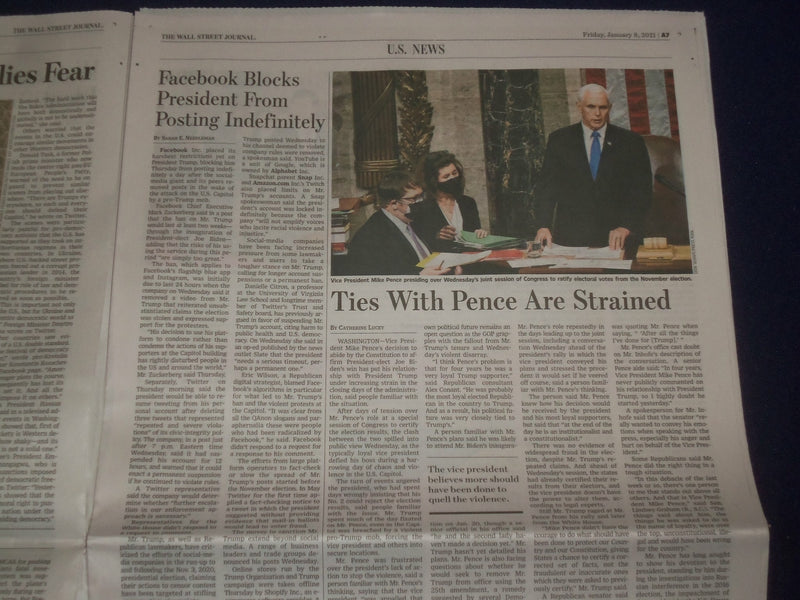 2021 JANUARY 8 THE WALL STREET JOURNAL - TRUMP FACES CALLS FOR HIS REMOVAL