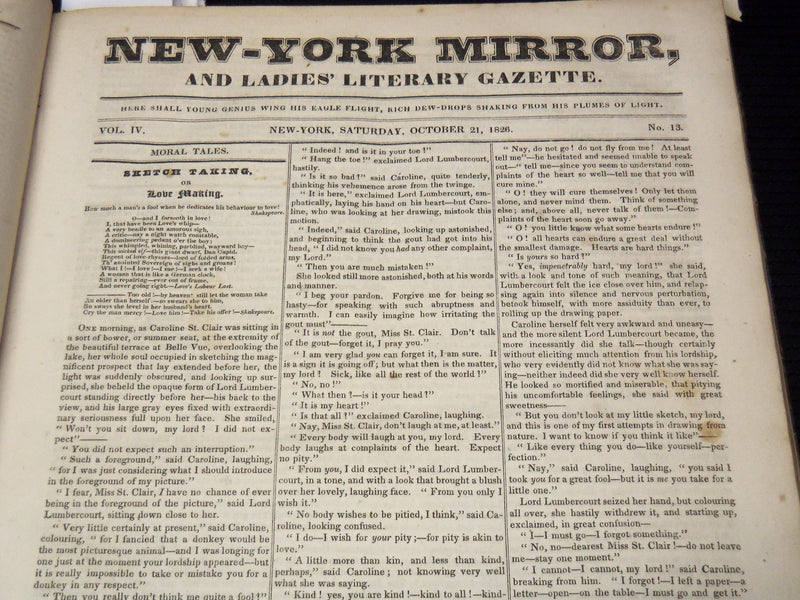 1826-1827 NEW YORK MIRROR AND LADIES GAZETTE BOUND VOLUME NO. 4 - KD 4675N
