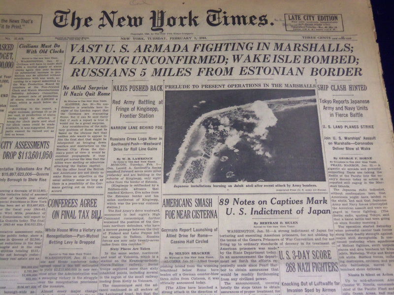 1944 FEBRUARY 1 NEW YORK TIMES - WAKE ISLE BOMBED - NT 3698