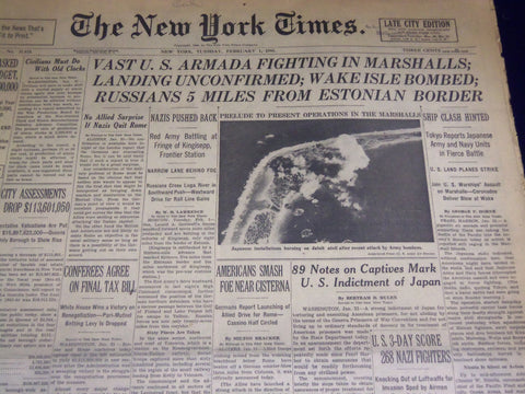 1944 FEBRUARY 1 NEW YORK TIMES - WAKE ISLE BOMBED - NT 3698