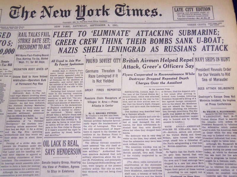 1941 SEPT 6 NEW YORK TIMES - NAZIS SHELL LENINGRAD AS RUSSIANS ATTACK - NT 1365