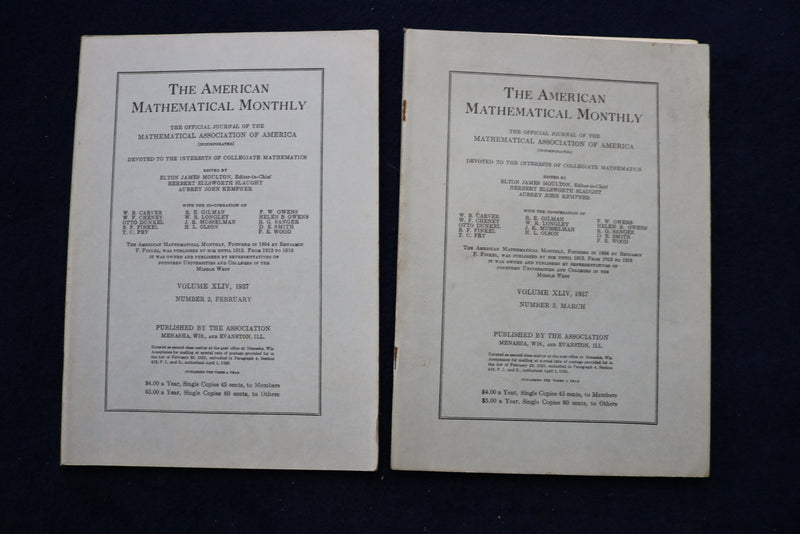 1937 THE AMERICAN MATHEMATICAL MONTHLY MAGAZINE - LOT OF 5 - O 3480