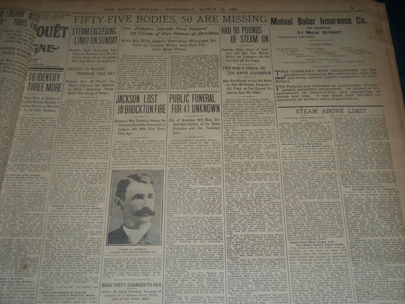 1905 MARCH 22 THE BOSTON HERALD - STEAM ABOVE LIMIT ON BROCKTON - BH 144