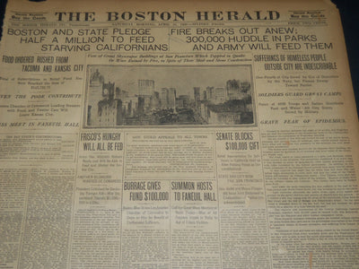 1906 APRIL 21 THE BOSTON HERALD NEWSPAPER - FIRE BREAKS OUT ANEW - BH 296