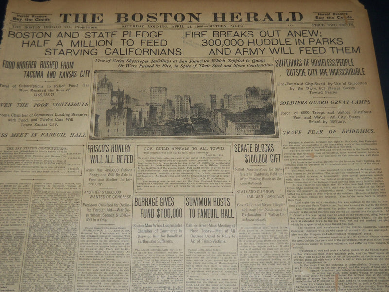 1906 APRIL 21 THE BOSTON HERALD NEWSPAPER - FIRE BREAKS OUT ANEW - BH 296