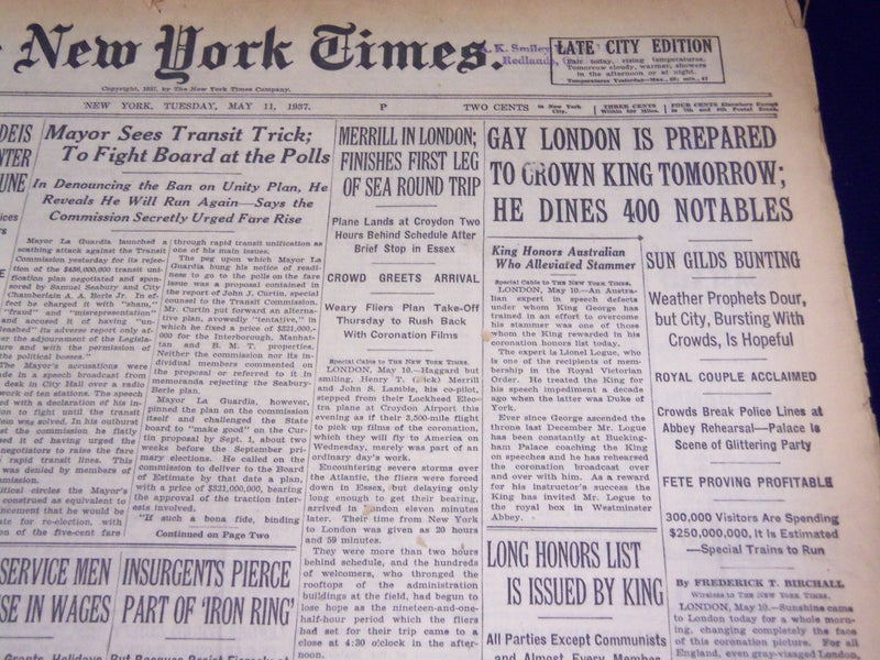 1937 MAY 11 NEW YORK TIMES - LONDON TO CROWN KING BRANDELS WILL QUIT - NT 481