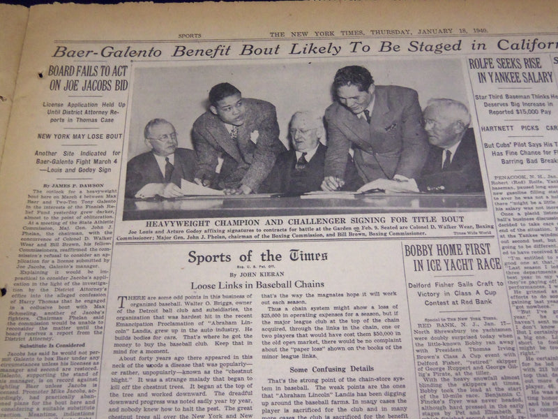 1940 JAN 18 NEW YORK TIMES - LOUIS AND GODOY SIGN FOR TITLE BOOT - NT 2549