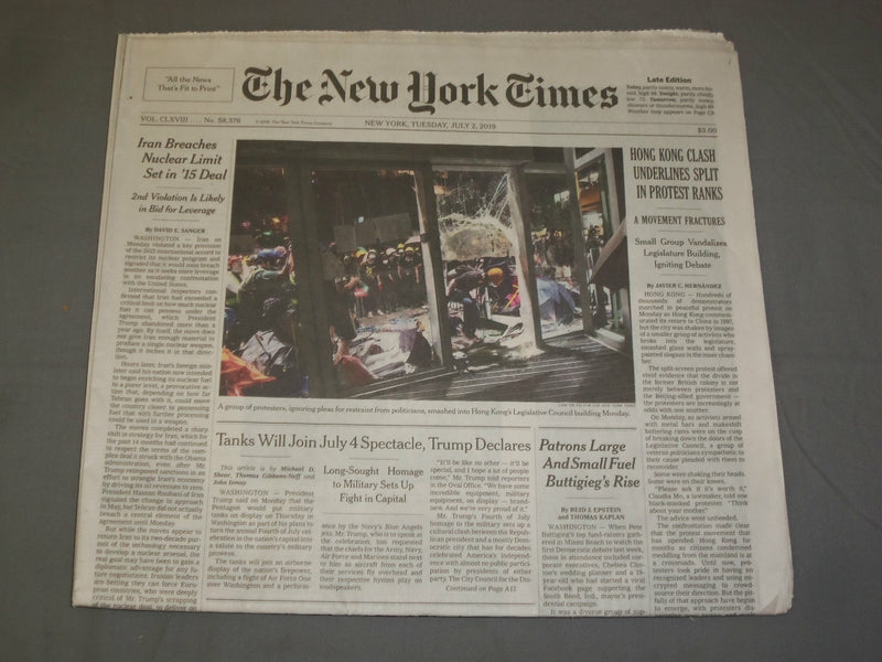 2019 JULY 2 NEW YORK TIMES - TANKS WILL JOIN JULY 4 SPECTACLE, TRUMP DECLARES