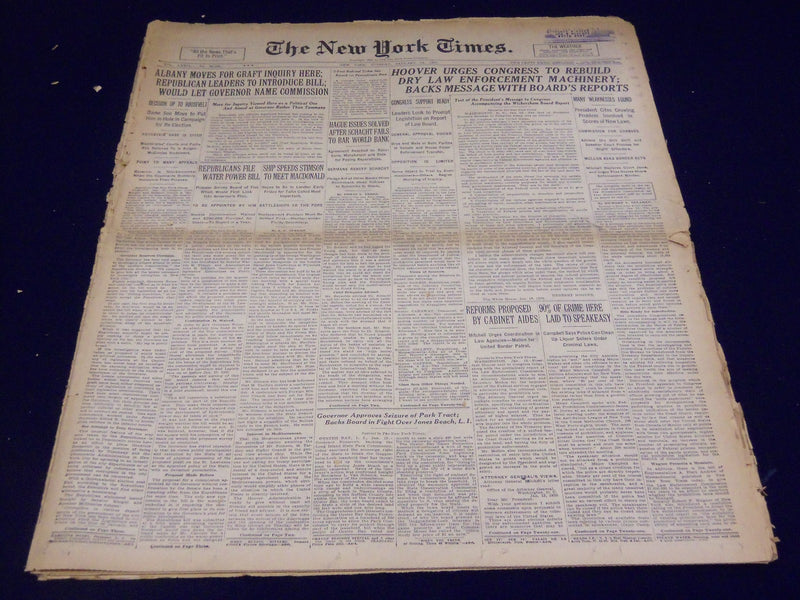 1930 JAN 14 NEW YORK TIMES - HOOVER URGES CONGRESS TO REBUILD DRY LAW - NT 1649