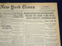 1923 APRIL 25 NEW YORK TIMES - HARDING RENEWS PLEA FOR WORLD COURT - NT 8351