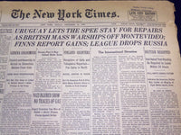 1939 DEC 15 NEW YORK TIMES - URUGUAY LETS THE SPEE STAY FOR REPAIRS - NT 580
