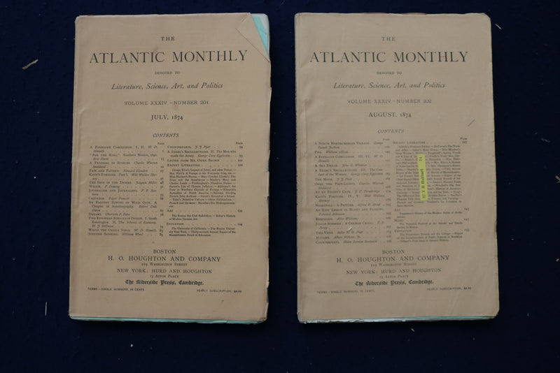 1874 THE ATLANTIC MONTHLY MAGAZINE - LOT OF 10 - O 3406
