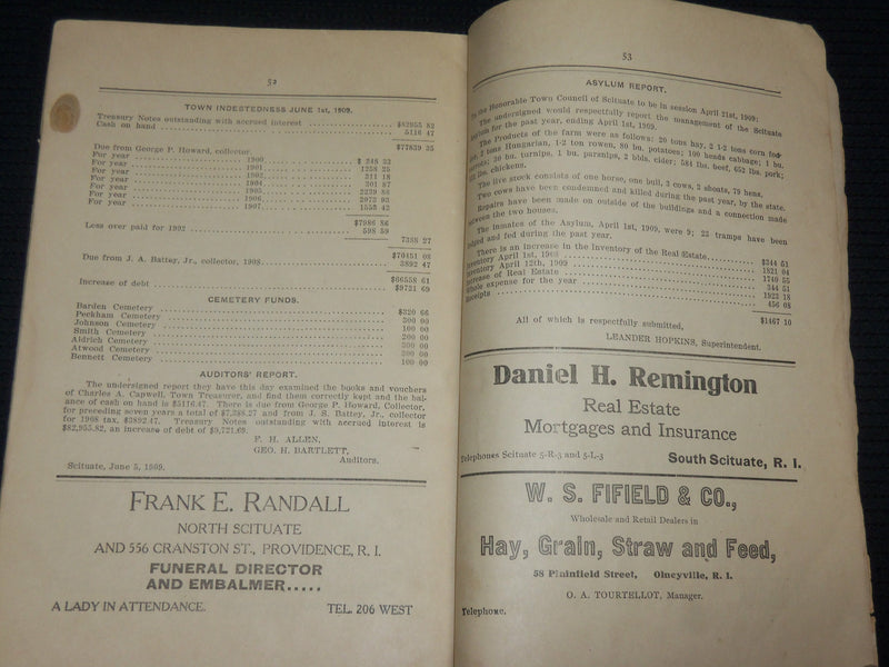 1909 SCITUATE TAX BOOK SOFTCOVER BOOK - RHODE ISLAND - J 7092