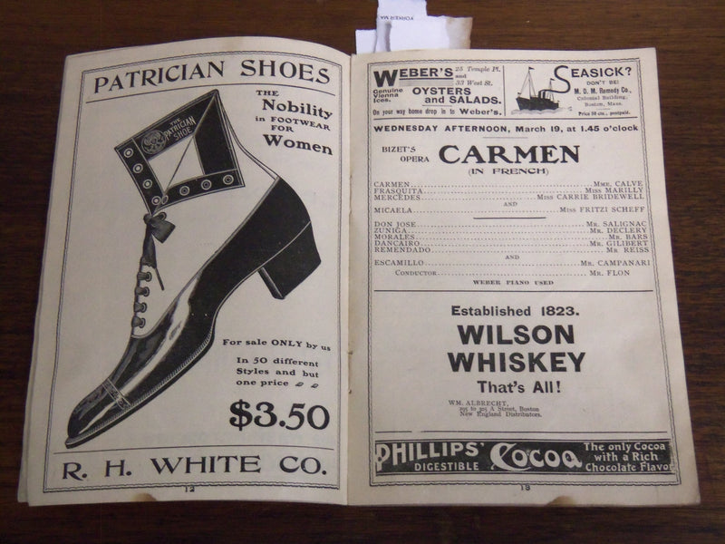 1902 MARCH 10 BOSTON THEATRE OPERA PROGRAM - LAWRENCE MCCARTY - K 1188