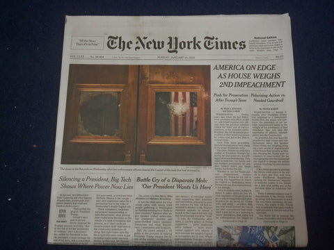 2021 JANUARY 10 NEW YORK TIMES - AMERICA ON EDGE AS HOUSE WEIGHS 2ND IMPEACHMENT
