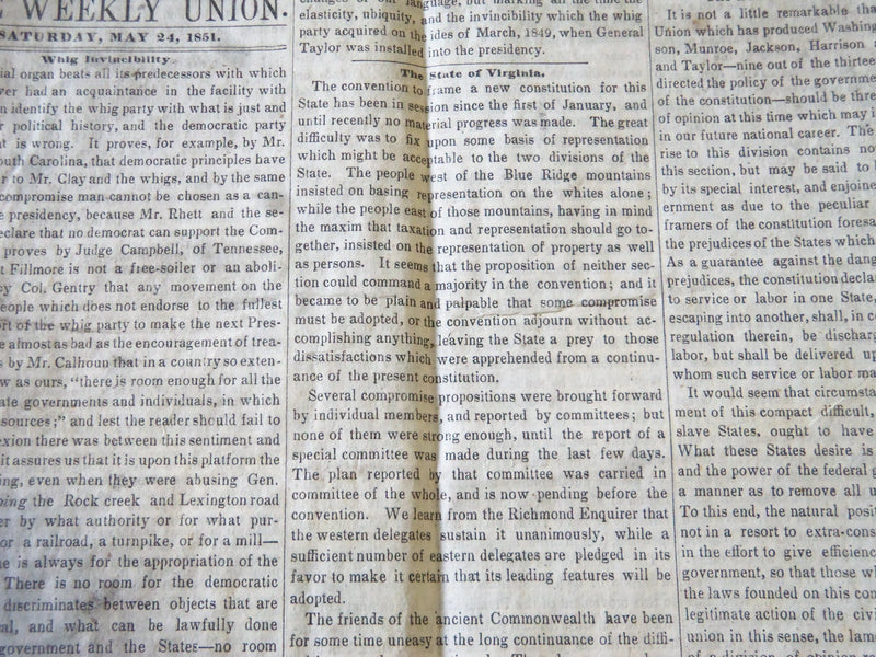 1851 THE WEEKLY UNION NEWSPAPER LOT OF 3 - CITY OF WASHINGTON - NP 2636
