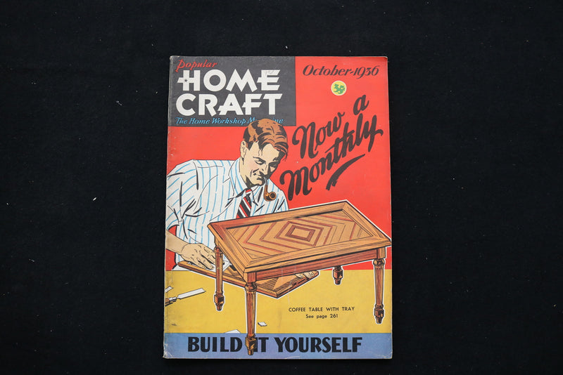 1936 OCT POPULAR HOME CRAFT MAGAZINE - COFFEE TABLE WITH TRAY COVER - E 10391