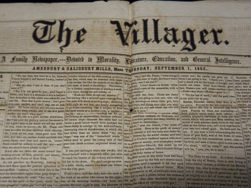1853 SEPTEMBER 1 THE VILLAGER NEWSPAPER - MASSACHUSETTS - K 57