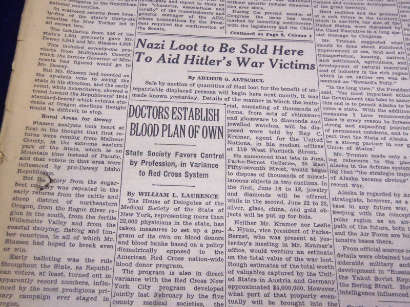 1948 MAY 22 NEW YORK TIMES - NAZI LOOT TO BE SOLD HERE - NT 3634