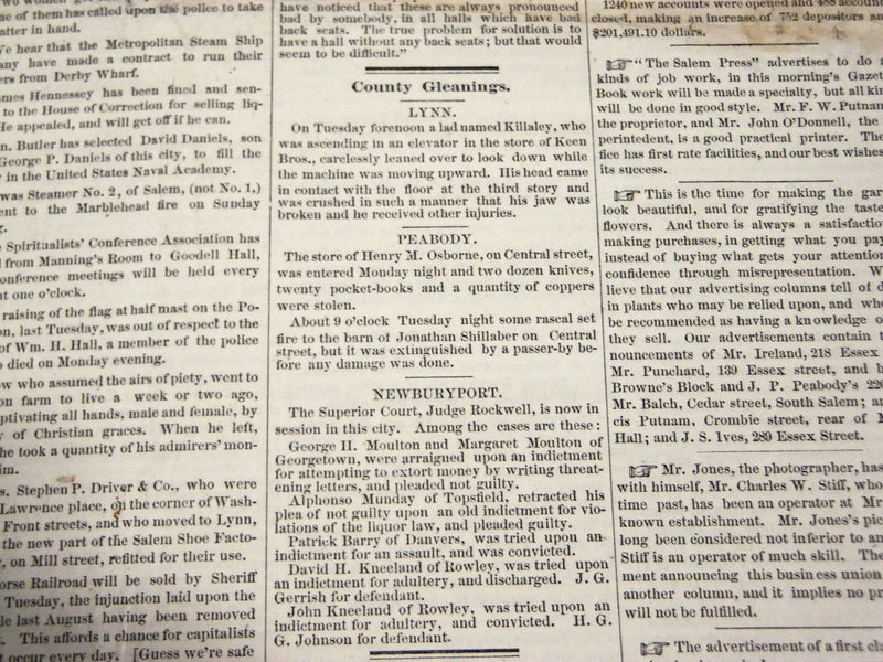 1871 ESSEX COUNTY MERCURY NEWSPAPER LOT OF 49 - SALEM MASSACHUSETTS- NP 2878
