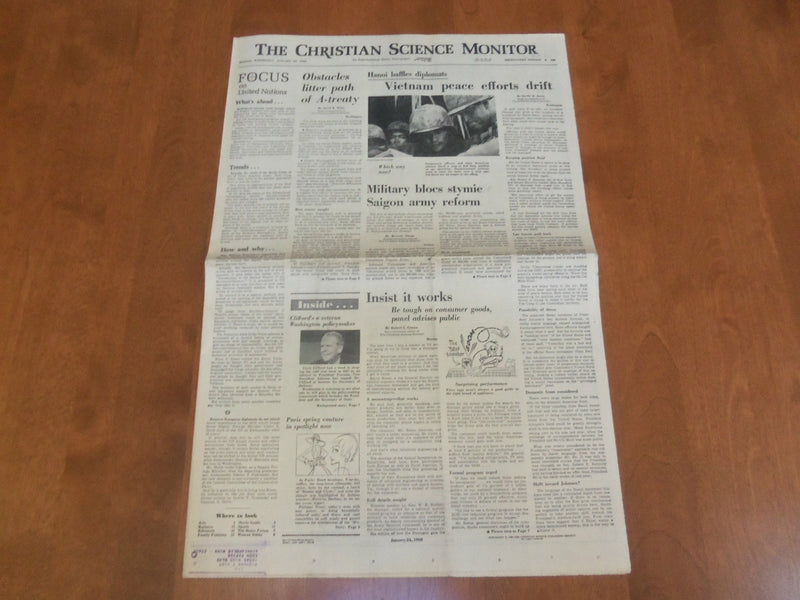 1968 JAN 24 THE CHRISTIAN SCIENCE MONITOR - VIETNAM PEACE EFFORTS DRIFT- NP 4633