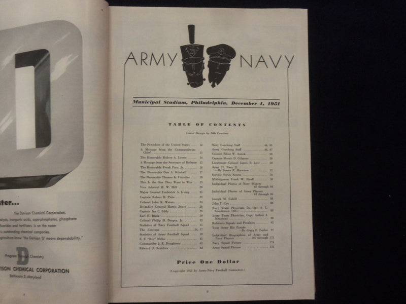 1951 DECEMBER 1 ARMY-NAVY FOOTBALL PROGRAM-MUNICIPAL STADIUM PHILADELPHIA- K 122