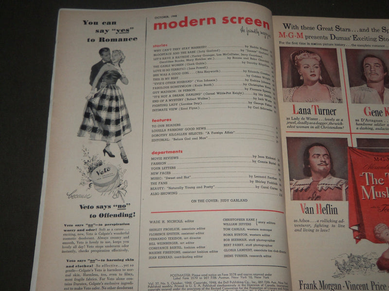 1948 OCTOBER MODERN SCREEN MOVIE MAGAZINE - JUDY GARLAND COVER - M 141