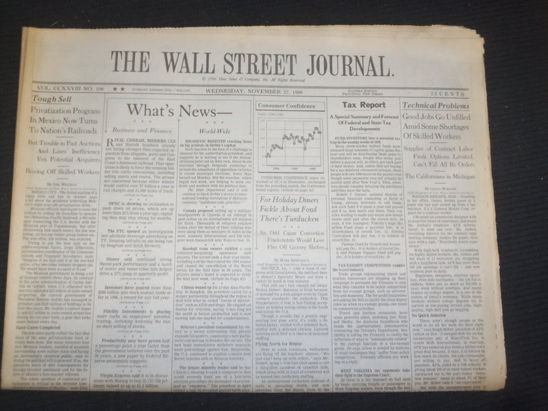 1996 NOV 27 THE WALL STREET JOURNAL - MEXICO PRIVATIZATION RAILROADS - WJ 266