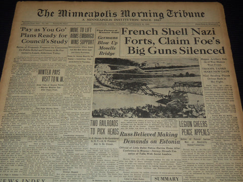 1939 SEPT 26 MINNEAPOLIS MORNING TRIBUNE - FRENCH SHELL NAZIS FORTS - NT 9542