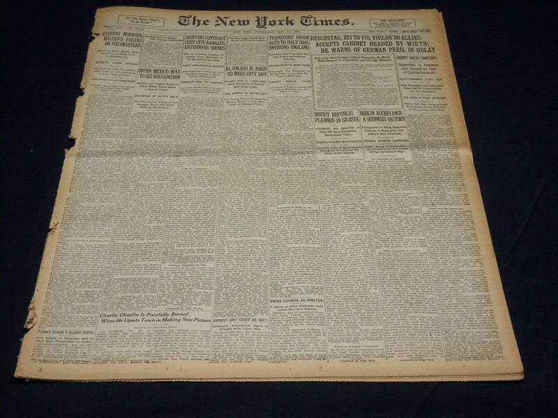 1921 MAY 11 NEW YORK TIMES - REICHSTAG 221 TO 175 YIELDS TO ALLIES - NT 7845